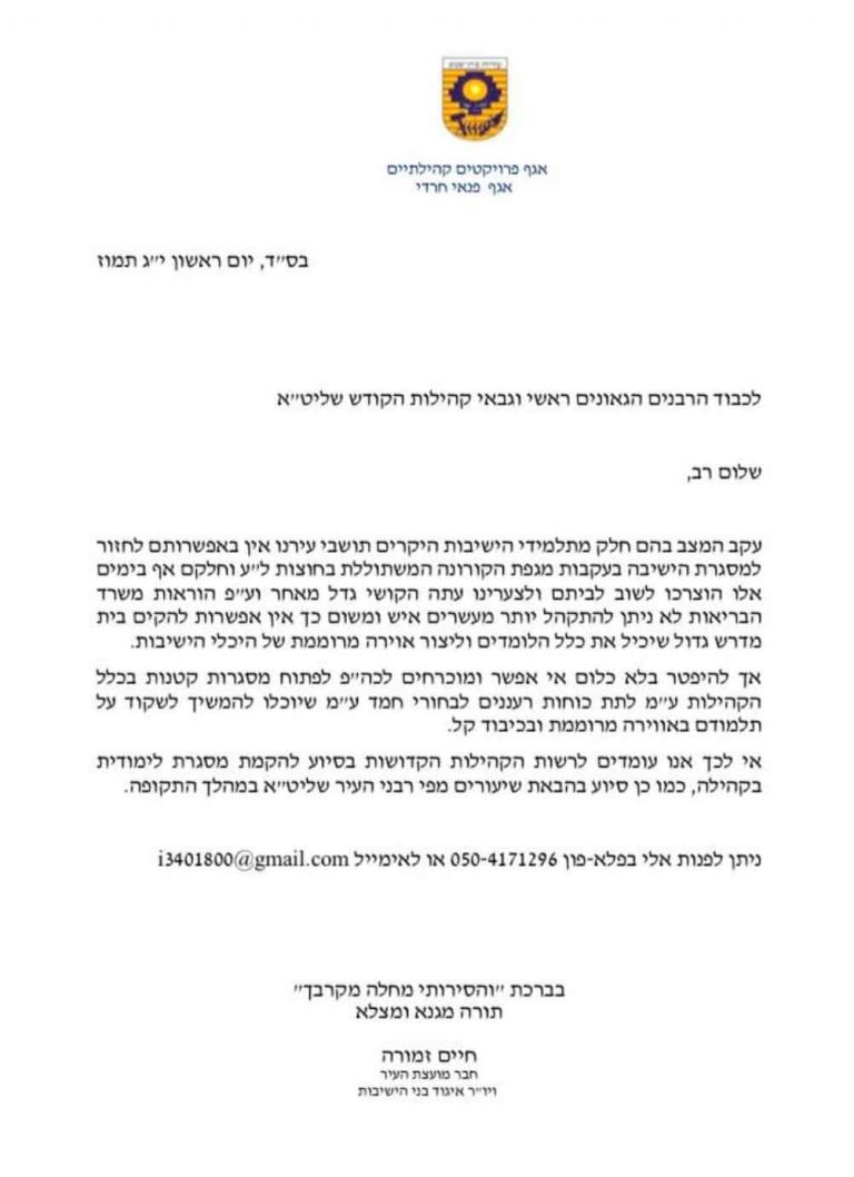 הרב חיים זמורה יוצא בקריאה לגבאי בתי הכנסת בבית שמש